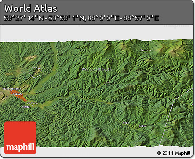 Satellite 3D Map of the Area around 53° 40' 8" N, 88° 28' 29" E