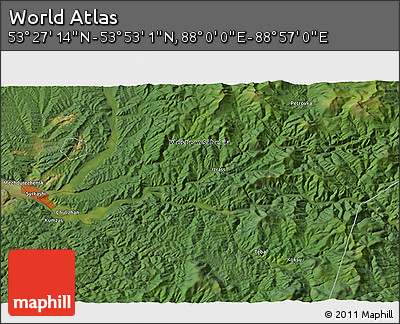 Satellite 3D Map of the Area around 53° 40' 8" N, 88° 28' 29" E