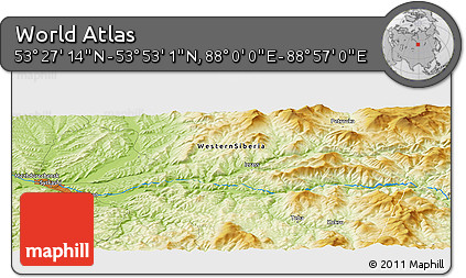 Physical Panoramic Map of the Area around 53° 40' 8" N, 88° 28' 29" E