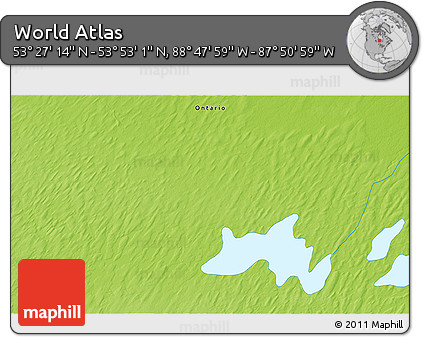 Physical 3D Map of the Area around 53° 40' 8" N, 88° 19' 29" W