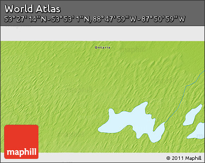 Physical 3D Map of the Area around 53° 40' 8" N, 88° 19' 29" W