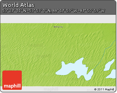 Physical 3D Map of the Area around 53° 40' 8" N, 88° 19' 29" W