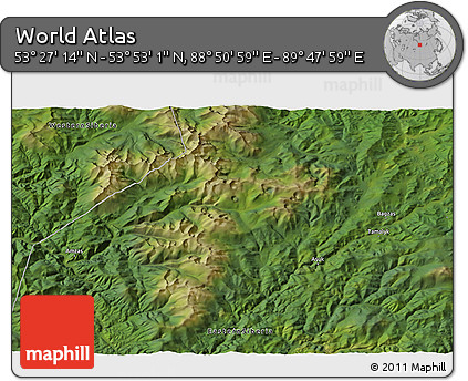 Satellite 3D Map of the Area around 53° 40' 8" N, 89° 19' 29" E