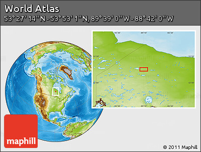 Physical Location Map of the Area around 53° 40' 8" N, 89° 10' 30" W