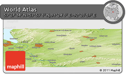Physical Panoramic Map of the Area around 53° 40' 8" N, 91° 52' 30" E