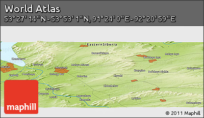Physical Panoramic Map of the Area around 53° 40' 8" N, 91° 52' 30" E