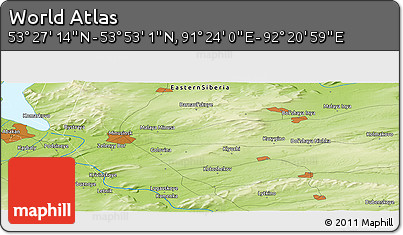Physical Panoramic Map of the Area around 53° 40' 8" N, 91° 52' 30" E