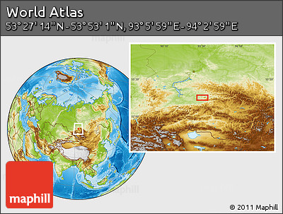 Physical Location Map of the Area around 53° 40' 8" N, 93° 34' 29" E
