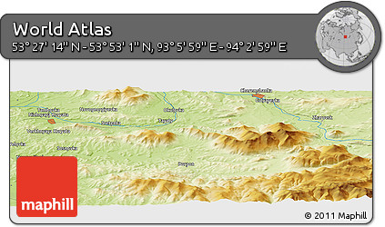 Physical Panoramic Map of the Area around 53° 40' 8" N, 93° 34' 29" E