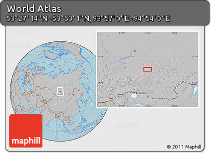 Gray Location Map of the Area around 53° 40' 8" N, 94° 25' 30" E, hill shading
