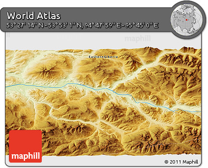 Physical 3D Map of the Area around 53° 40' 8" N, 95° 16' 30" E