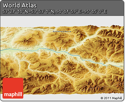 Physical 3D Map of the Area around 53° 40' 8" N, 95° 16' 30" E