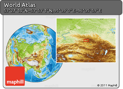 Physical Location Map of the Area around 53° 40' 8" N, 96° 7' 30" E