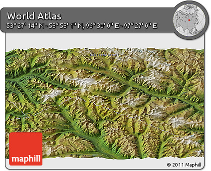 Satellite 3D Map of the Area around 53° 40' 8" N, 96° 58' 29" E