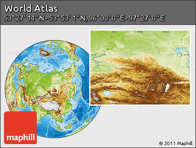 Physical Location Map of the Area around 53° 40' 8" N, 96° 58' 29" E