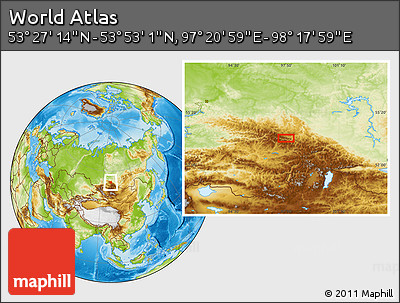 Physical Location Map of the Area around 53° 40' 8" N, 97° 49' 29" E