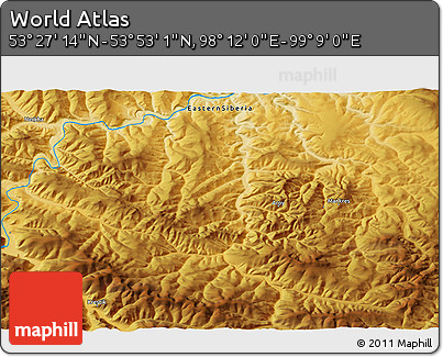 Physical 3D Map of the Area around 53° 40' 8" N, 98° 40' 30" E