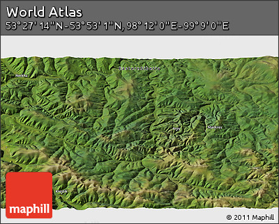 Satellite 3D Map of the Area around 53° 40' 8" N, 98° 40' 30" E