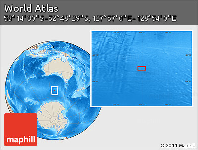 Shaded Relief Location Map of the Area around 53° 1' 29" S, 128° 25' 30" E