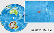 Physical Location Map of the area around 53° 1' 29" S, 136° 4' 29" E