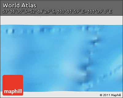 Physical 3D Map of the Area around 53° 1' 29" S, 141° 10' 30" E