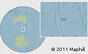 Savanna Style Location Map of the area around 53° 1' 29" S, 141° 10' 30" E, hill shading