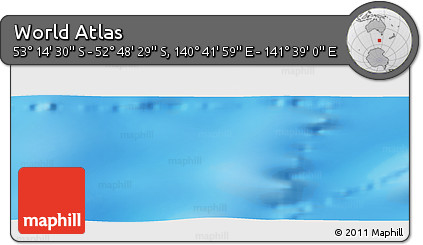 Physical Panoramic Map of the Area around 53° 1' 29" S, 141° 10' 30" E