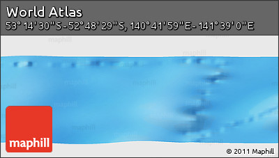 Physical Panoramic Map of the Area around 53° 1' 29" S, 141° 10' 30" E