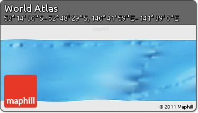 Physical Panoramic Map of the Area around 53° 1' 29" S, 141° 10' 30" E