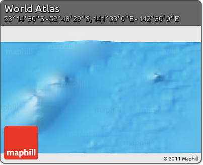 Physical 3D Map of the Area around 53° 1' 29" S, 142° 1' 30" E