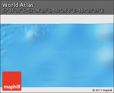 Physical 3D Map of the Area around 53° 1' 29" S, 142° 52' 30" E