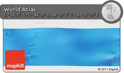 Physical Panoramic Map of the Area around 53° 1' 29" S, 147° 7' 30" E