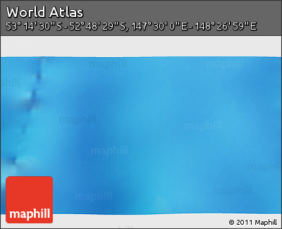 Physical 3D Map of the Area around 53° 1' 29" S, 147° 58' 29" E