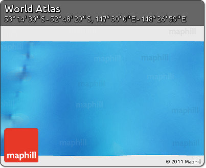 Physical 3D Map of the Area around 53° 1' 29" S, 147° 58' 29" E