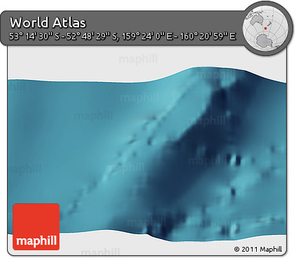 Satellite 3D Map of the Area around 53° 1' 29" S, 159° 52' 30" E