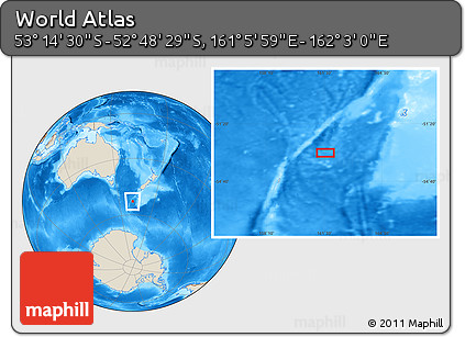 Shaded Relief Location Map of the Area around 53° 1' 29" S, 161° 34' 29" E