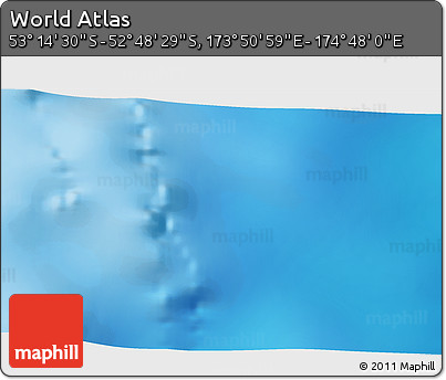 Physical 3D Map of the Area around 53° 1' 29" S, 174° 19' 29" E