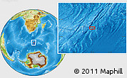 Physical Location Map of the area around 53° 1' 29" S, 28° 7' 30" E