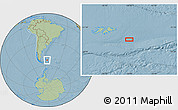 Savanna Style Location Map of the area around 53° 1' 29" S, 56° 1' 29" W, hill shading