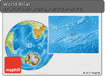 Physical Location Map of the Area around 53° 1' 29" S, 5° 10' 30" E