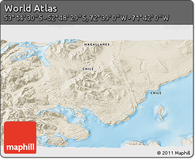 Shaded Relief 3D Map of the Area around 53° 1' 29" S, 72° 10' 30" W