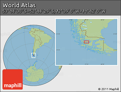 Savanna Style Location Map of the Area around 53° 1' 29" S, 72° 10' 30" W