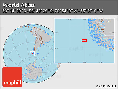 Gray Location Map of the Area around 53° 1' 29" S, 76° 25' 30" W