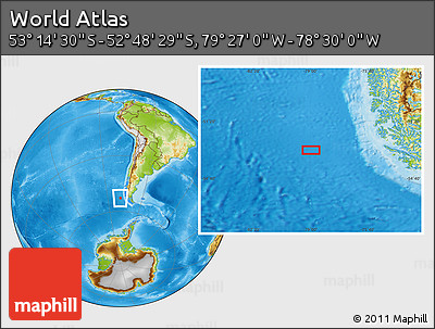 Physical Location Map of the Area around 53° 1' 29" S, 78° 58' 29" W