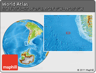 Physical Location Map of the Area around 53° 1' 29" S, 78° 58' 29" W
