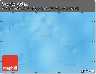 Physical Map of the Area around 53° 24' 42" S, 0° 55' 29" E