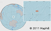 Gray Location Map of the area around 53° 24' 42" S, 101° 13' 29" E, hill shading