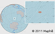 Gray Location Map of the area around 53° 24' 42" S, 105° 28' 29" E, hill shading
