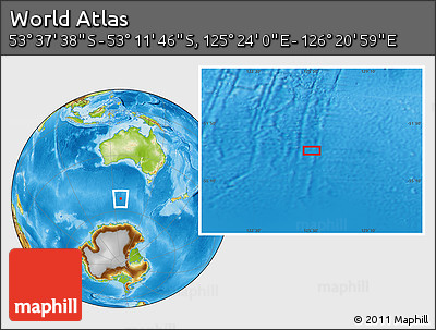 Physical Location Map of the Area around 53° 24' 42" S, 125° 52' 30" E
