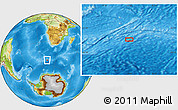 Physical Location Map of the area around 53° 24' 42" S, 12° 49' 29" E